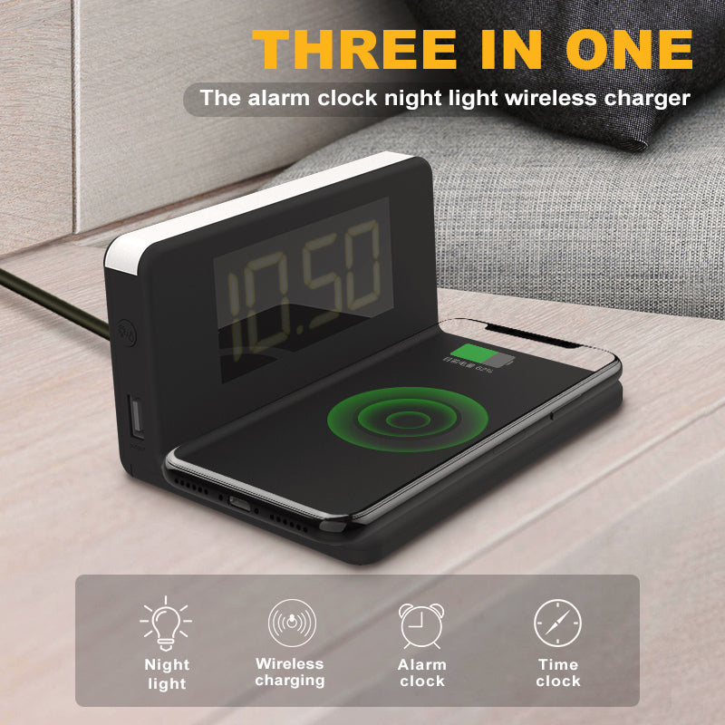 Fast Wireless Charger 3 In 1 Multi-function Alarm Clock/ Night Light Mobile Phone