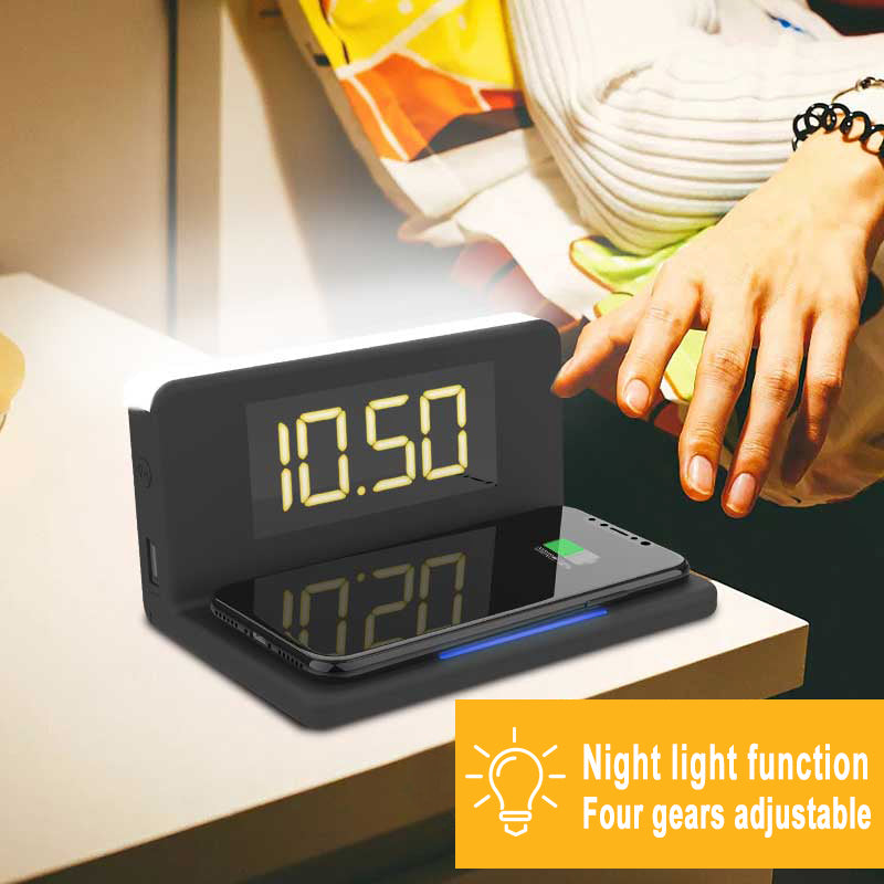 Fast Wireless Charger 3 In 1 Multi-function Alarm Clock/ Night Light Mobile Phone
