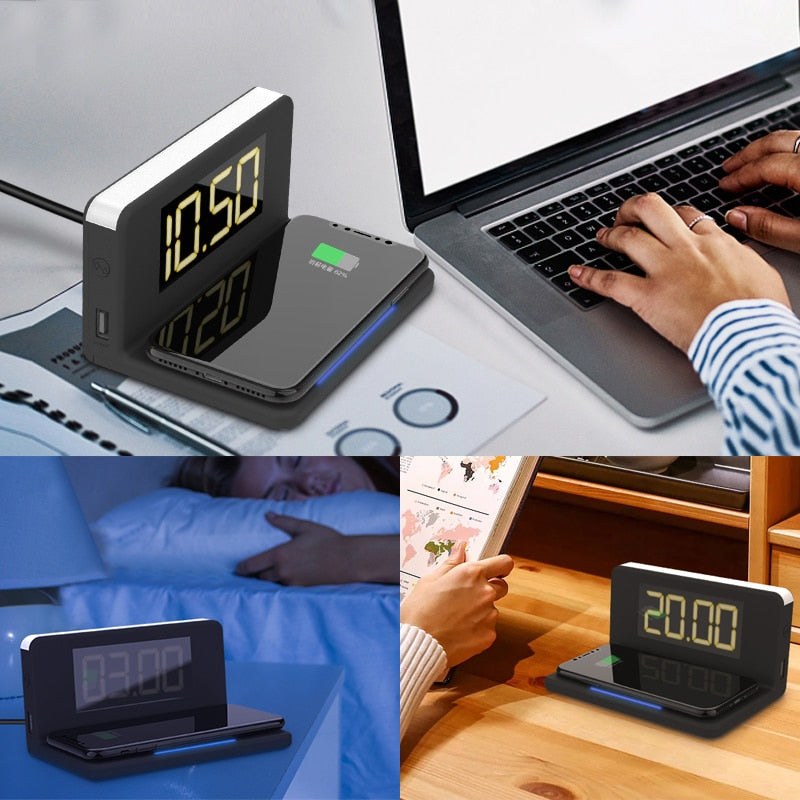 Fast Wireless Charger 3 In 1 Multi-function Alarm Clock/ Night Light Mobile Phone