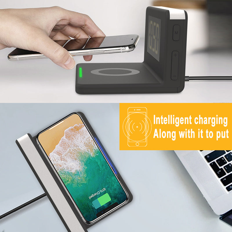 Fast Wireless Charger 3 In 1 Multi-function Alarm Clock/ Night Light Mobile Phone