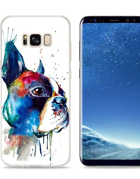 Colorful Bulldog Style Clear Soft Phone Cases For Samsung Galaxy S9 S8 S7