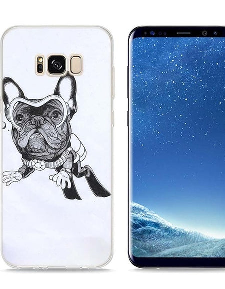 Colorful Bulldog Style Clear Soft Phone Cases For Samsung Galaxy S9 S8 S7
