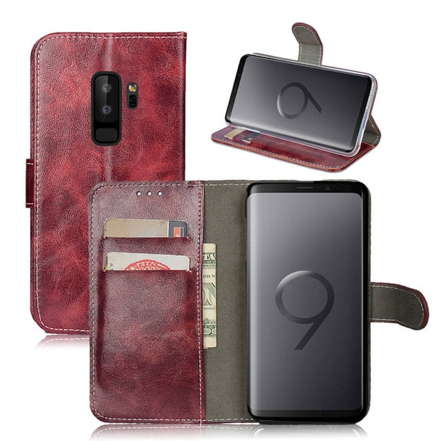 Retro Oil Wax Leather Flip Case Wallet Case For Samsung Galaxy S9 Plus