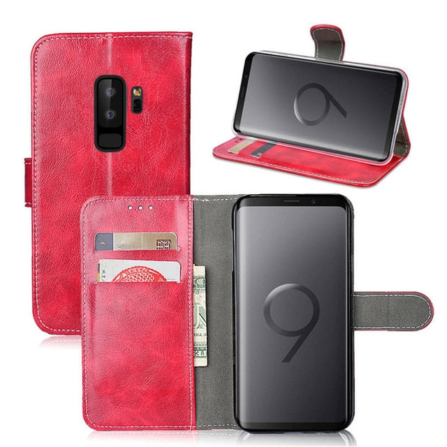 Retro Oil Wax Leather Flip Case Wallet Case For Samsung Galaxy S9 Plus