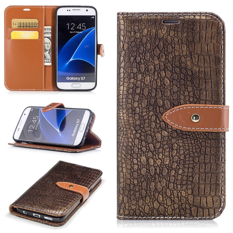 Case Card Holder Leather Protective Armor For Samsung Galaxy S7 S8