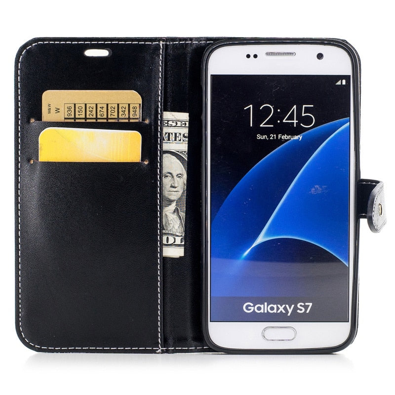 Case Card Holder Leather Protective Armor For Samsung Galaxy S7 S8