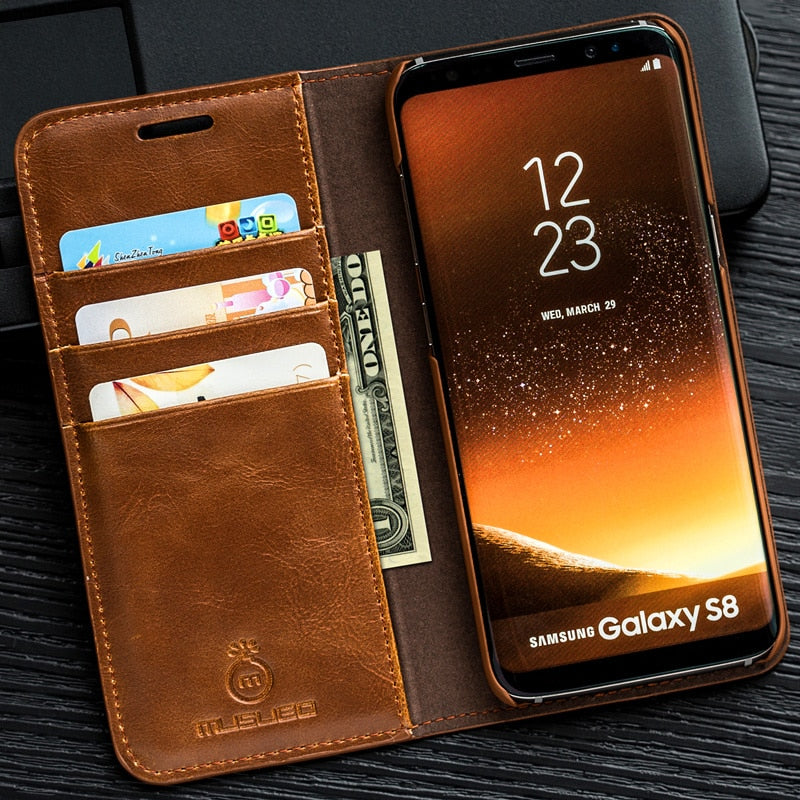Luxury Stand Leather Case For Samsung Galaxy S9 Plus S7 Edge S8 Note 9
