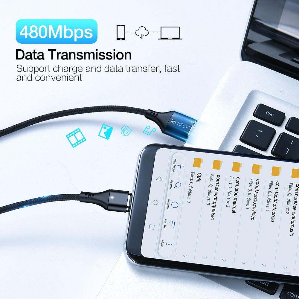 Magnetic USB Charging Cable 3A Fast Micro USB Type-C