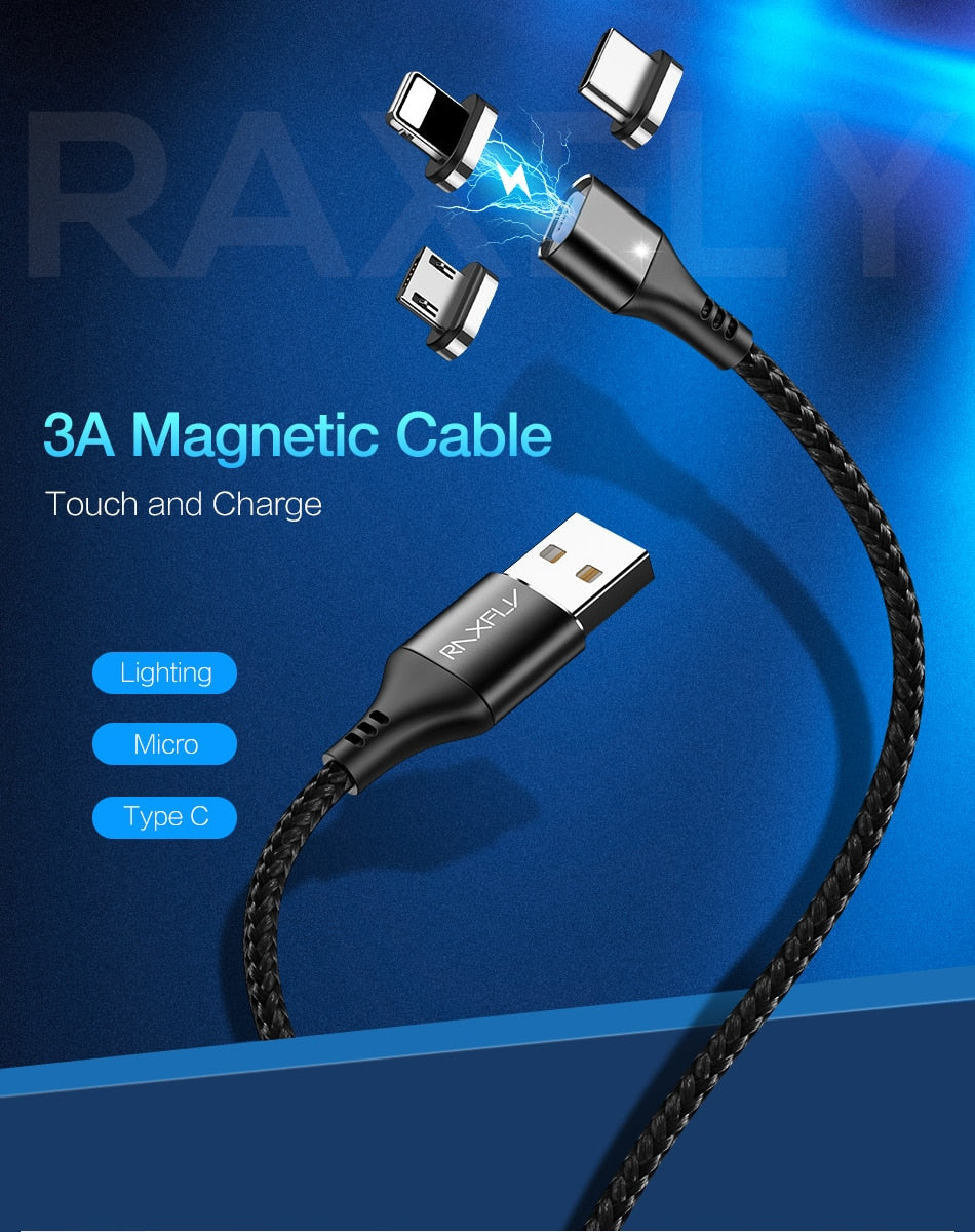 Magnetic USB Charging Cable 3A Fast Micro USB Type-C