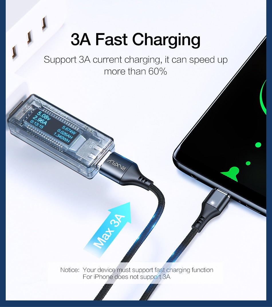 Magnetic USB Charging Cable 3A Fast Micro USB Type-C