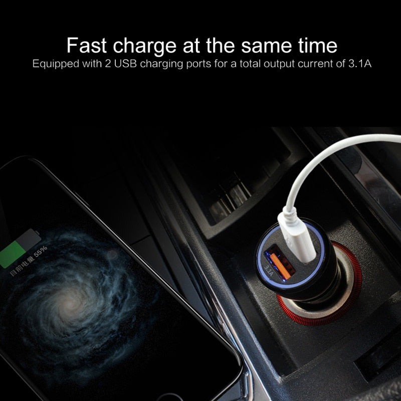 Multi-function Dual USB Adapter Cigarette Lighter Car Charger for IPhone Samsung Xiaomi