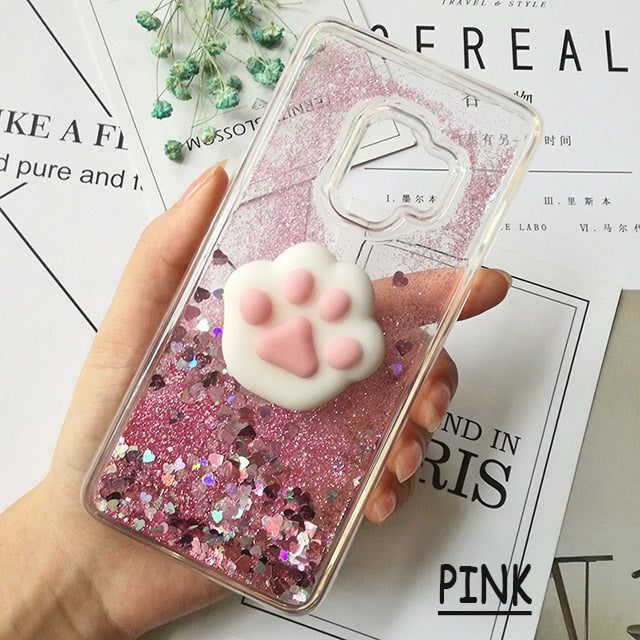 Squishy Cat Case Glitter Liquid  For Samsung S9 plus S8 note 8 S6 S7