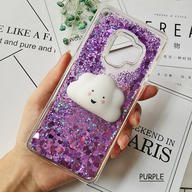 Squishy Cat Case Glitter Liquid  For Samsung S9 plus S8 note 8 S6 S7