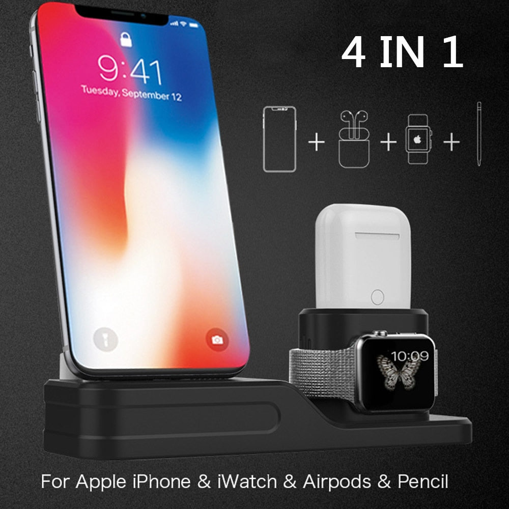 Dock Charger 4 in 1 for Iphone X XR XS MAX Silicone Docking Station for Apple Watch