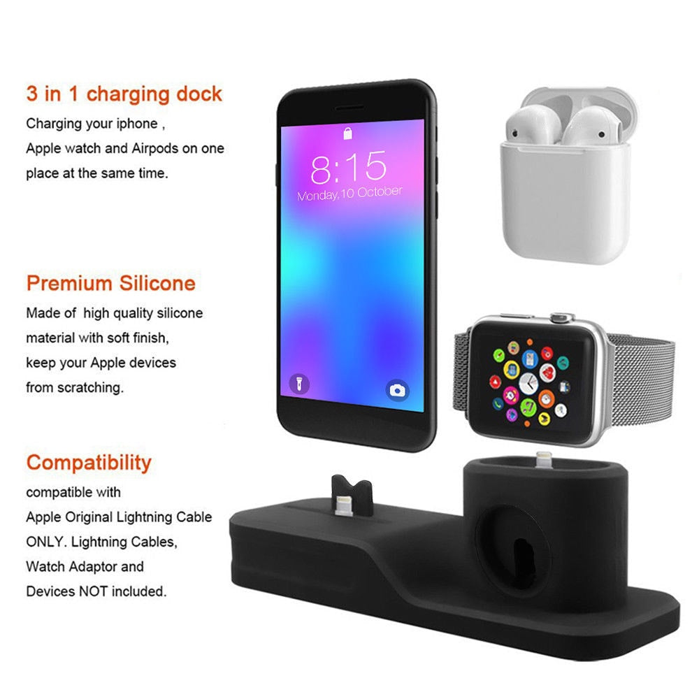 Dock Charger 4 in 1 for Iphone X XR XS MAX Silicone Docking Station for Apple Watch