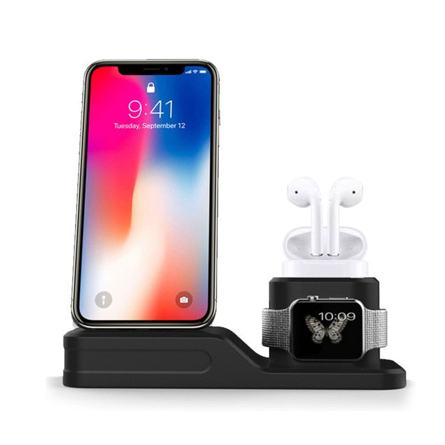 Dock Charger 4 in 1 for Iphone X XR XS MAX Silicone Docking Station for Apple Watch