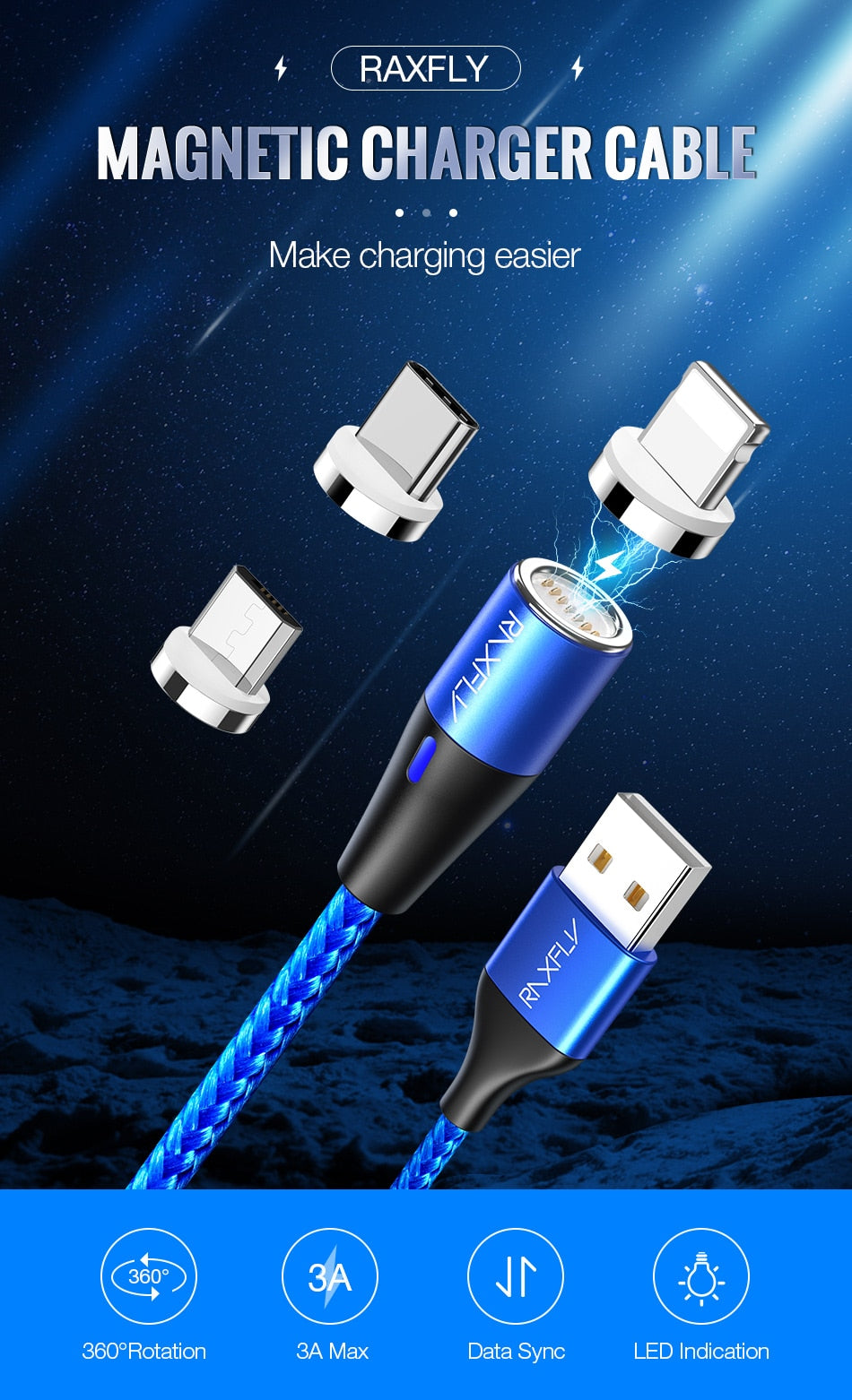 Magnetic Charger Data Micro USB Type-C Cable Magnet Lighting