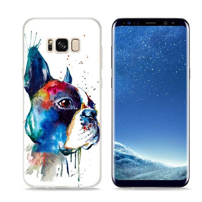 Colorful Bulldog Style Clear Soft Phone Cases For Samsung Galaxy S9 S8 S7