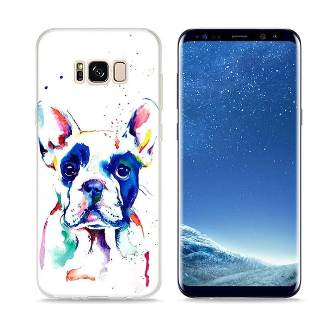 Colorful Bulldog Style Clear Soft Phone Cases For Samsung Galaxy S9 S8 S7