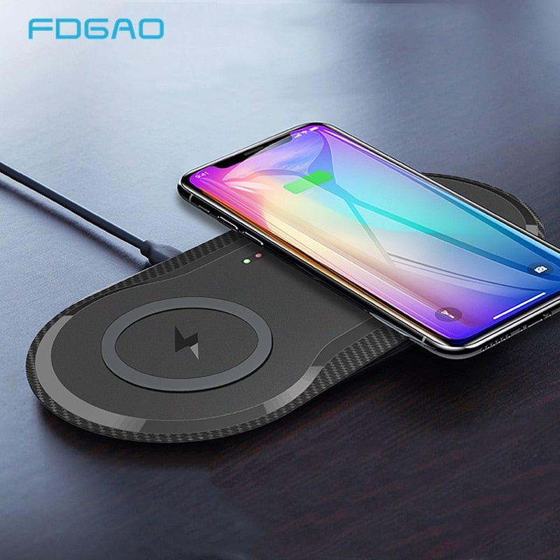Double Qi Wireless Charger Pad 10W Dual Fast Charging Dock Station