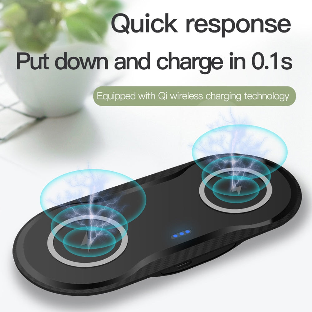 Double Qi Wireless Charger Pad 10W Dual Fast Charging Dock Station