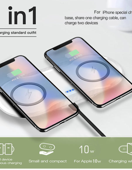 Double Qi Wireless Charger Pad 10W Dual Fast Charging Dock Station