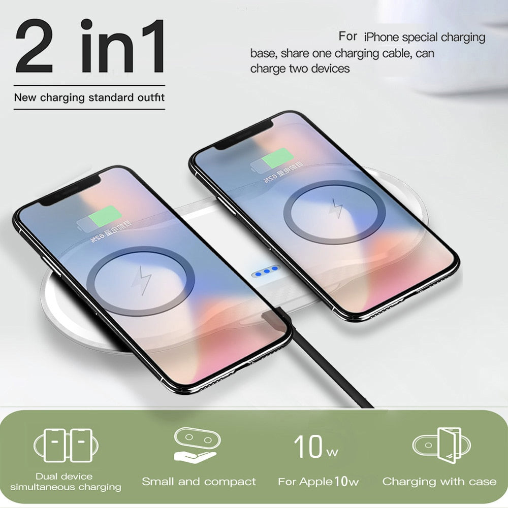 Double Qi Wireless Charger Pad 10W Dual Fast Charging Dock Station