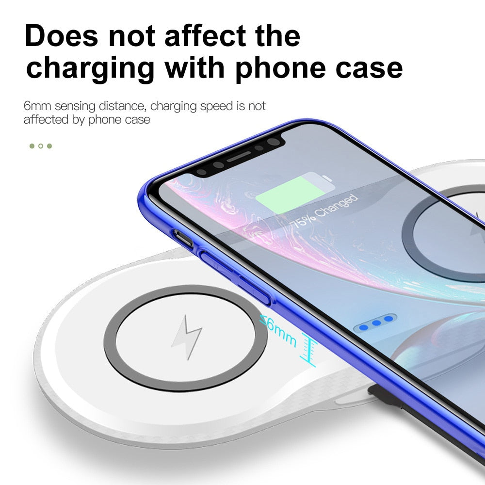 Double Qi Wireless Charger Pad 10W Dual Fast Charging Dock Station