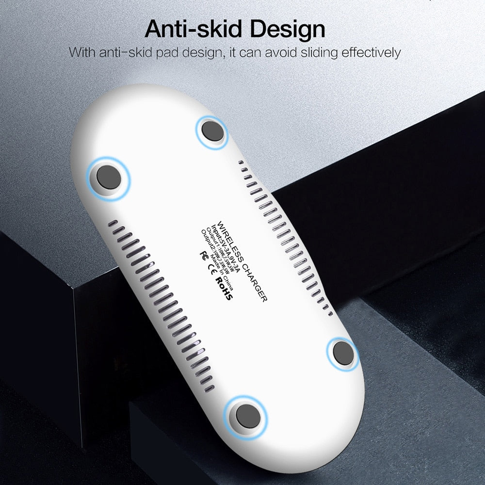 Double Qi Wireless Charger Pad 10W Dual Fast Charging Dock Station