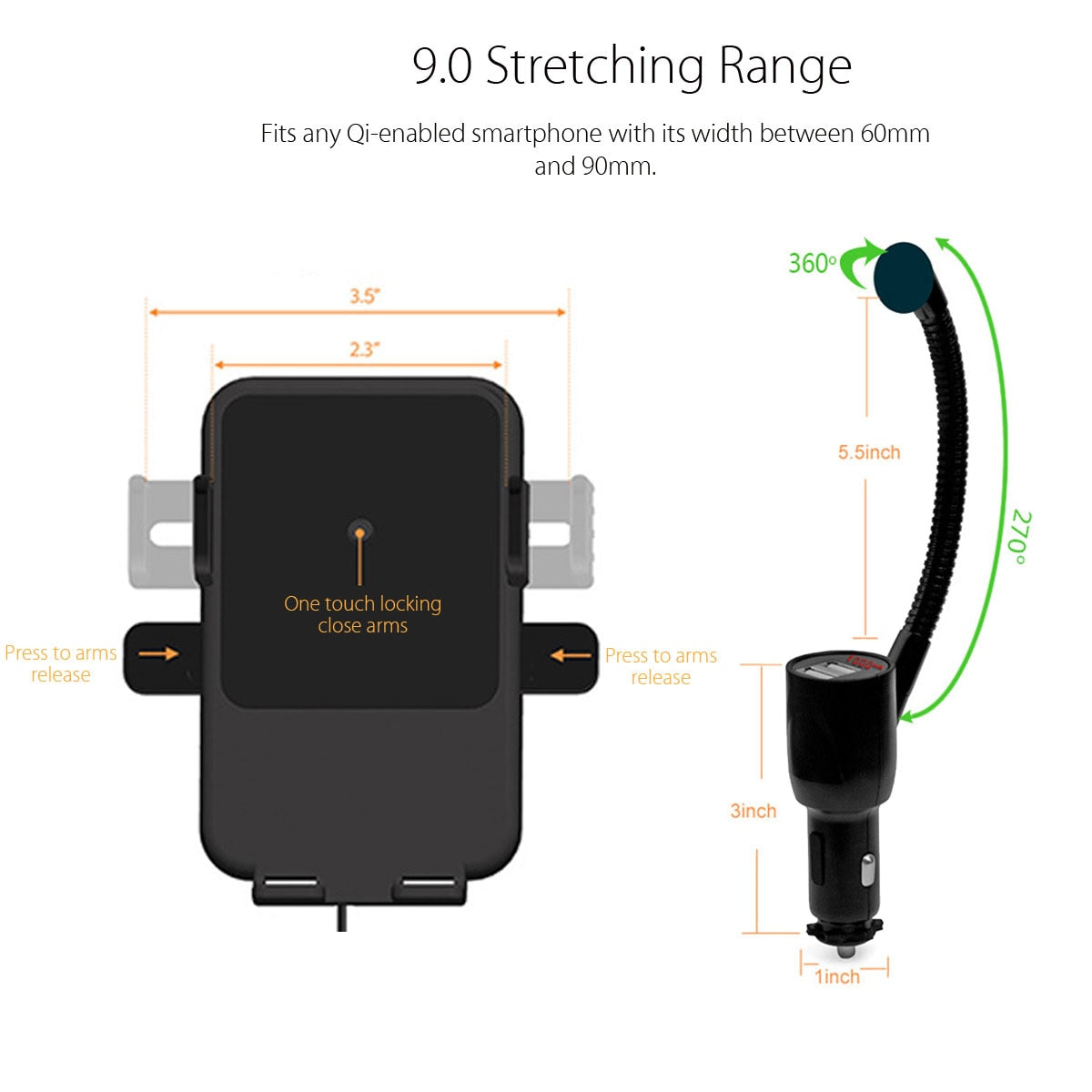 Lighter Car Charger Wireless Dual USB Wireless Charging for iPhone XR XS
